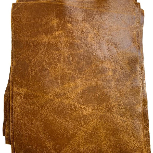 Tan Distressed Cowhide Leather: 8.5" x 11" Pre Cut Pieces