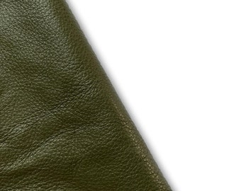 Olive Natural Grain Cowhide Leather Skins Genuine cow leather ideal for DIY craft, Upholstery, leather crafting, Cut and sew leather goods