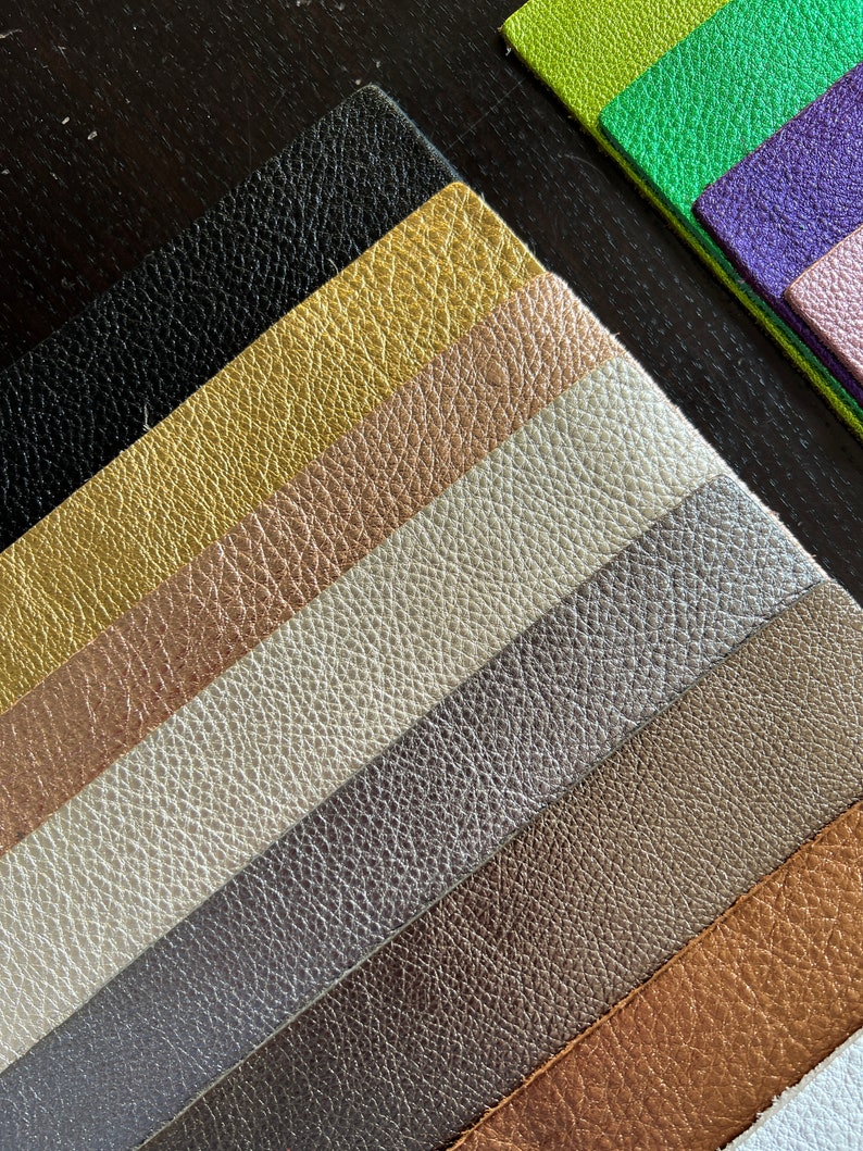 Our Loved Metallic Natural Grain Leathers available in 8.5" by 11" Pre Cut Panels

Black
Gold
Rose Gold
Platinum
Gunmetal
Pewter
Bronze
Silver
Silver Iridescent
Lime Green
Emerald Green
Purple
Pink
Hot Pink
Red
Orange
Turquoise
Royal Blue