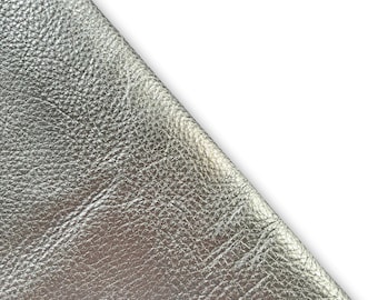 Silver Metallic Cowhide Leather Skins. Genuine cow leather ideal for DIY craft, Upholstery, leather crafting, Cut and sew leather goods