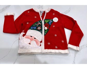 Vintage Erbstück Sammlerstücke Weihnachten Pullover Santa Zip Up Pullover Candy Cane 8/10