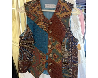 Gilet vintage anni '90 Y2K da donna, taglia 6, patchwork, stile western, cowgirl, boho, indie, nuovo con etichette.
