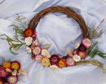 Whimsical Summer Dried Flower Wreath - Cottage Boho, Real Flowers