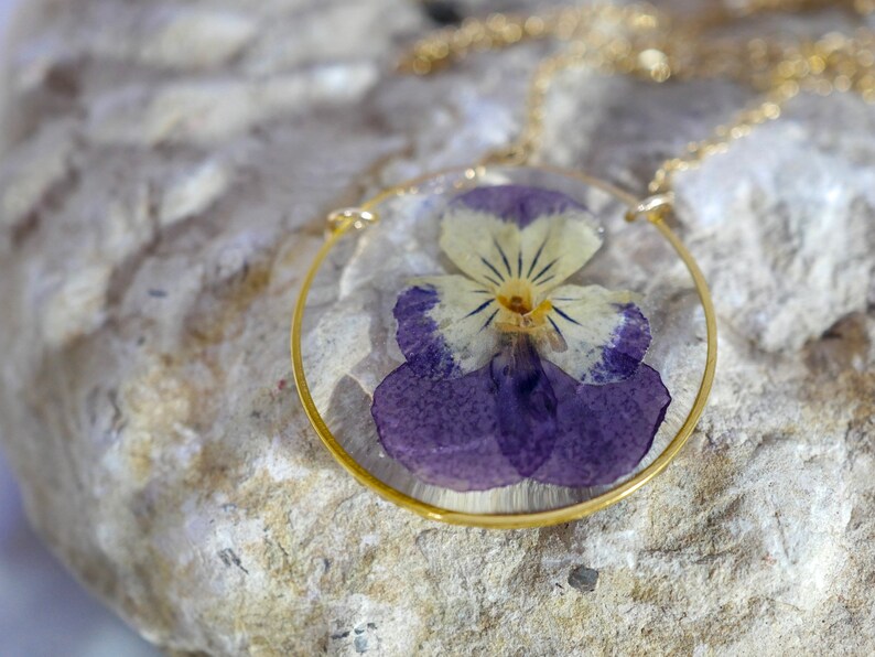 Viola Necklace Pressed Flower Jewelry Real Viola Necklace Etsy