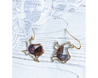 Texas shaped bluebonnet petal dangle earrings