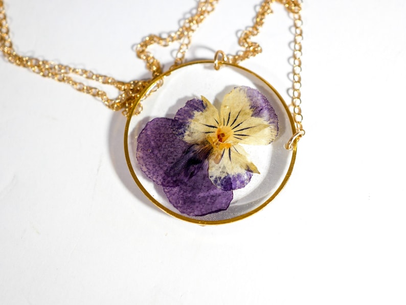Viola Necklace Pressed Flower Jewelry Real Viola Necklace Etsy