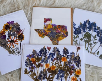 Gepresste Blumen Karte, Wildblume aus Texas, handgemachte Grußkarte