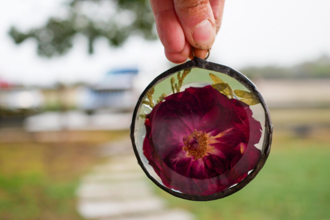 Glass Rose Ornament: Pressed Red Flower - Handcrafted Garden Decor - Etsy