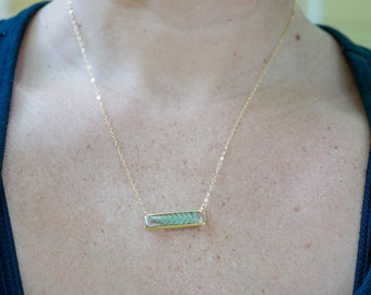 Pressed Fern bar necklace, horizontal bar necklace, Dainty Fern Jewelry, 14k gold fern necklace, Sterling silver Fern necklace