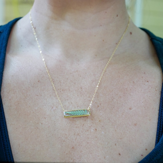 Pressed Fern bar necklace, horizontal bar necklace, Dainty Fern Jewelry,  gold fern necklace,  silver Fern necklace