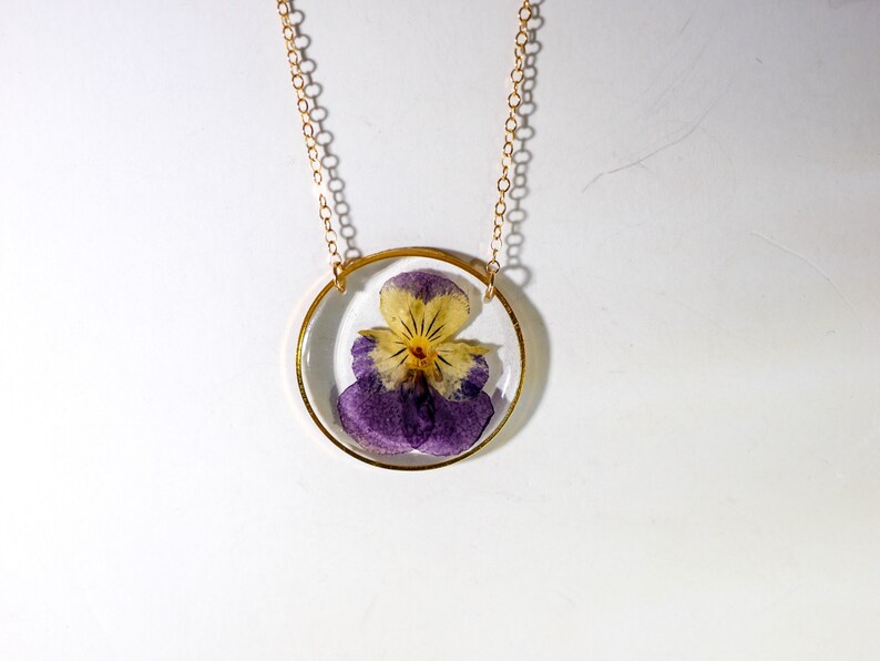 Viola Necklace Pressed Flower Jewelry Real Viola Necklace Etsy