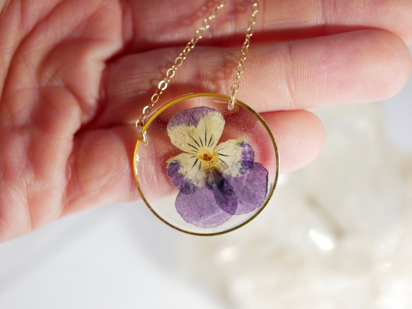 Viola Necklace Pressed Flower Jewelry Real Viola Necklace Etsy