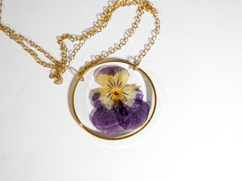Viola Necklace Pressed Flower Jewelry Real Viola Necklace Etsy