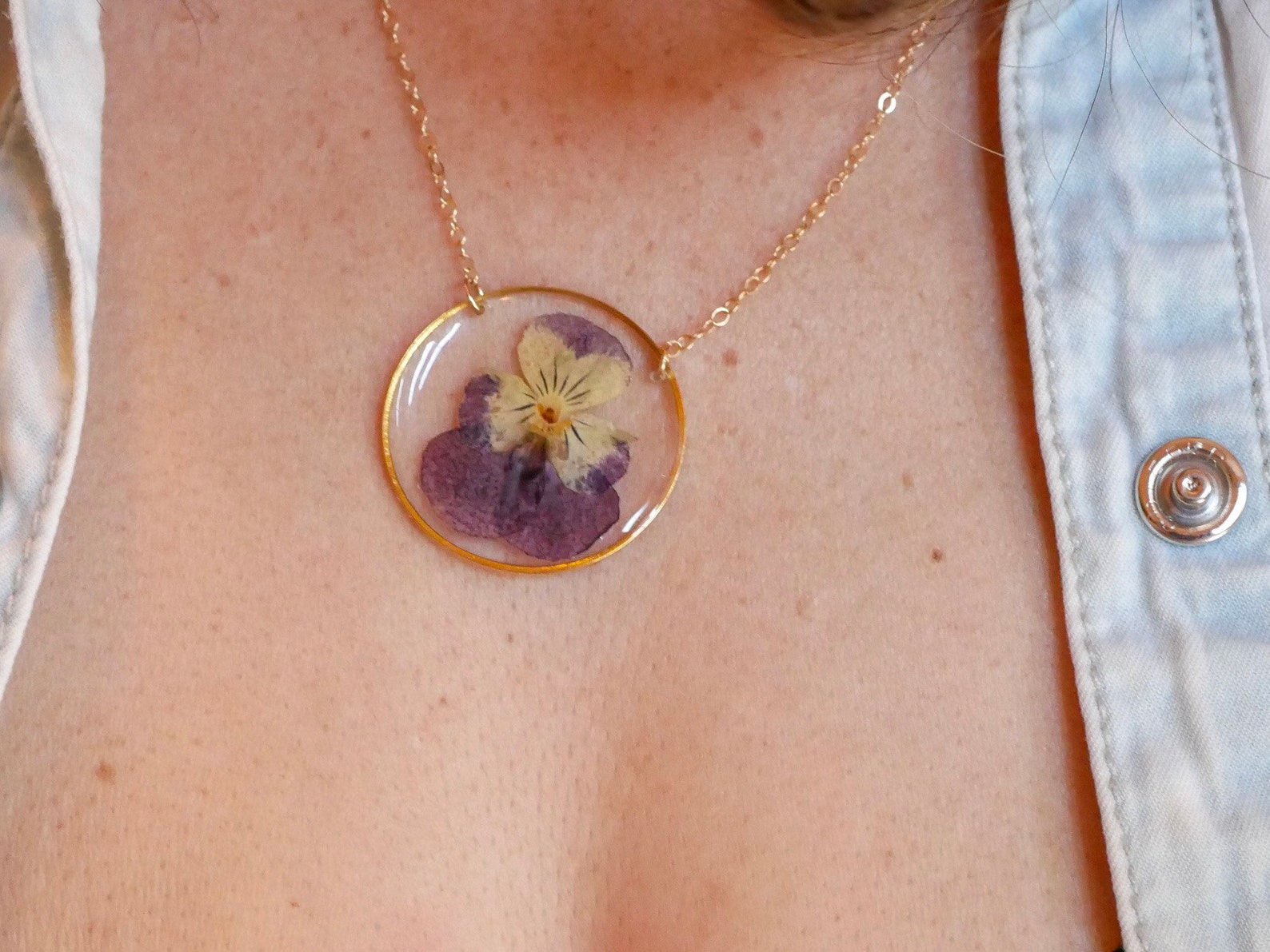Viola Necklace Pressed Flower Jewelry Real Viola Necklace Etsy