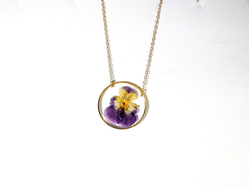 Viola Necklace Pressed Flower Jewelry Real Viola Necklace Etsy