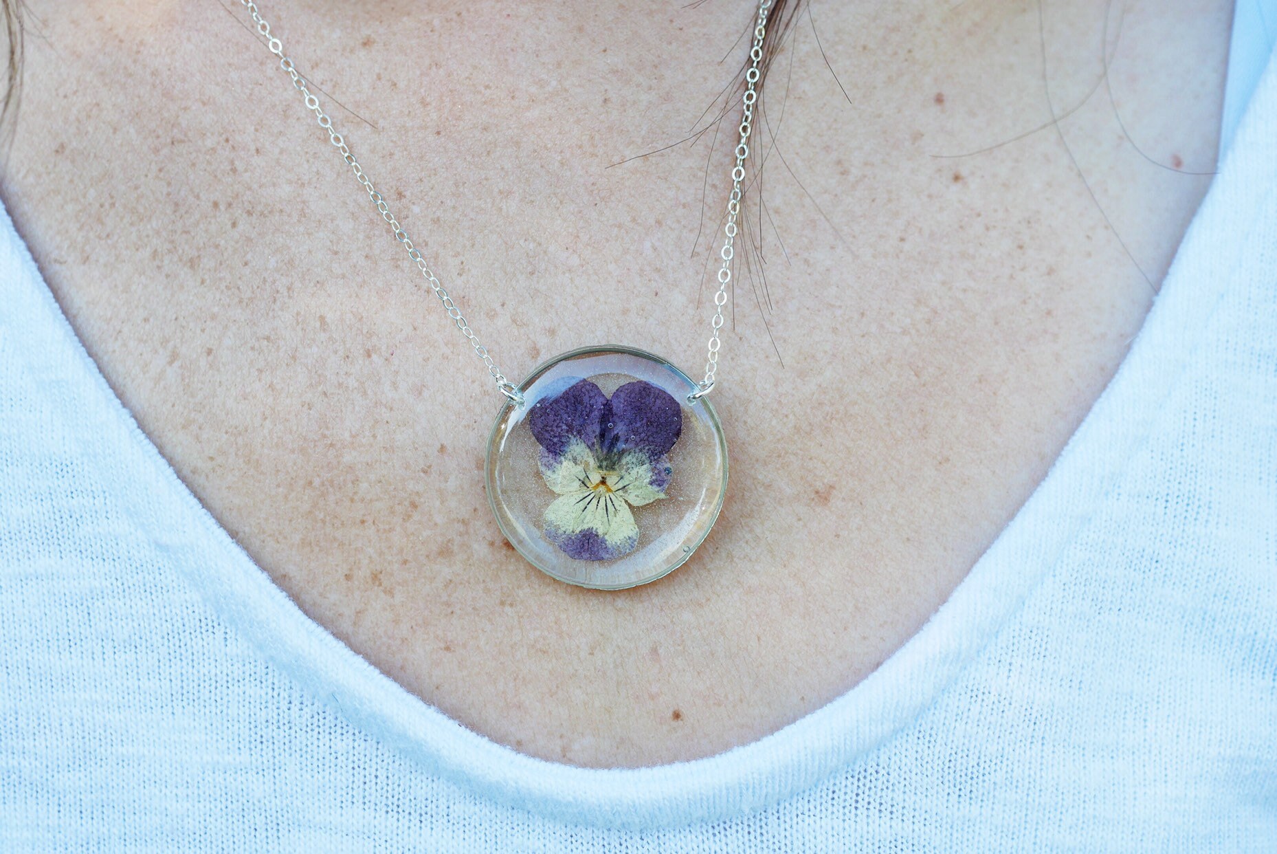 Viola necklace pressed flower jewelry real viola necklace Etsy