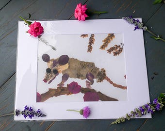 Pressed Flower Possum Print or Greeting Card – Nature-Inspired Art | Cute & Quirky Possum Gift | Botanical Wildlife Print