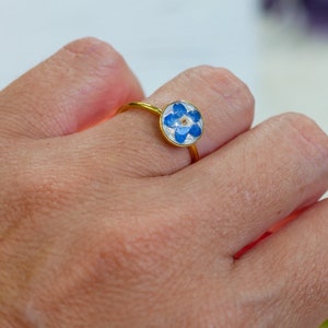 Forget me not ring made with real flowers. Stainless steel non -tarnish memorial jewelry