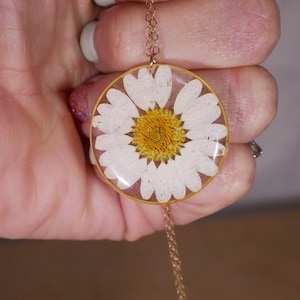 Pressed daisy necklace, white daisy necklace, Silver flower pressed flower jewelry botanical terrarium necklace pressed daisy, New mom gift