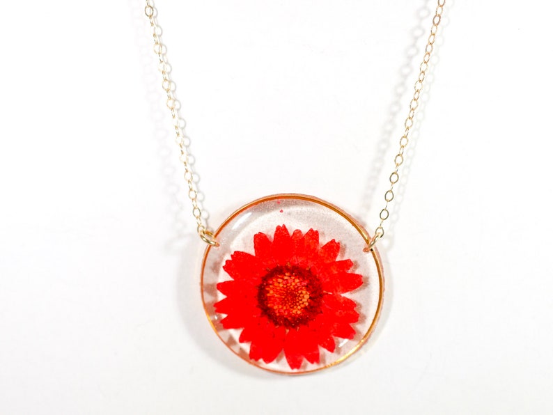 Red Chrysanthemum Necklace Pressed Flower Jewelry Resin Etsy