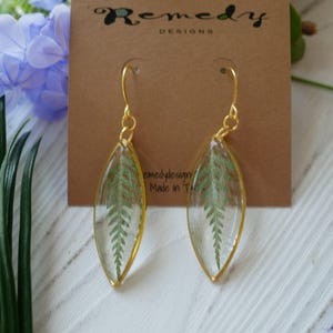 Fern dangle earrings, pressed fern jewelry, botanical jewelry