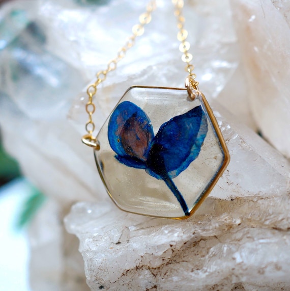 Texas Bluebonnet Necklace Real Bluebonnet Jewelry Texas Bluebonnet Gift Pressed Flower Jewelry Resin Flowers Hexagon Flower Necklace Etsy