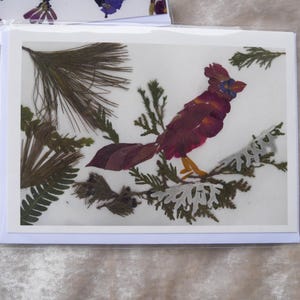Kardinal Grußkarte mit gepressten Blumen, Druck, Blumencollage wunderliche Grußkarte mit echten Blumen Druck, Blankokarte