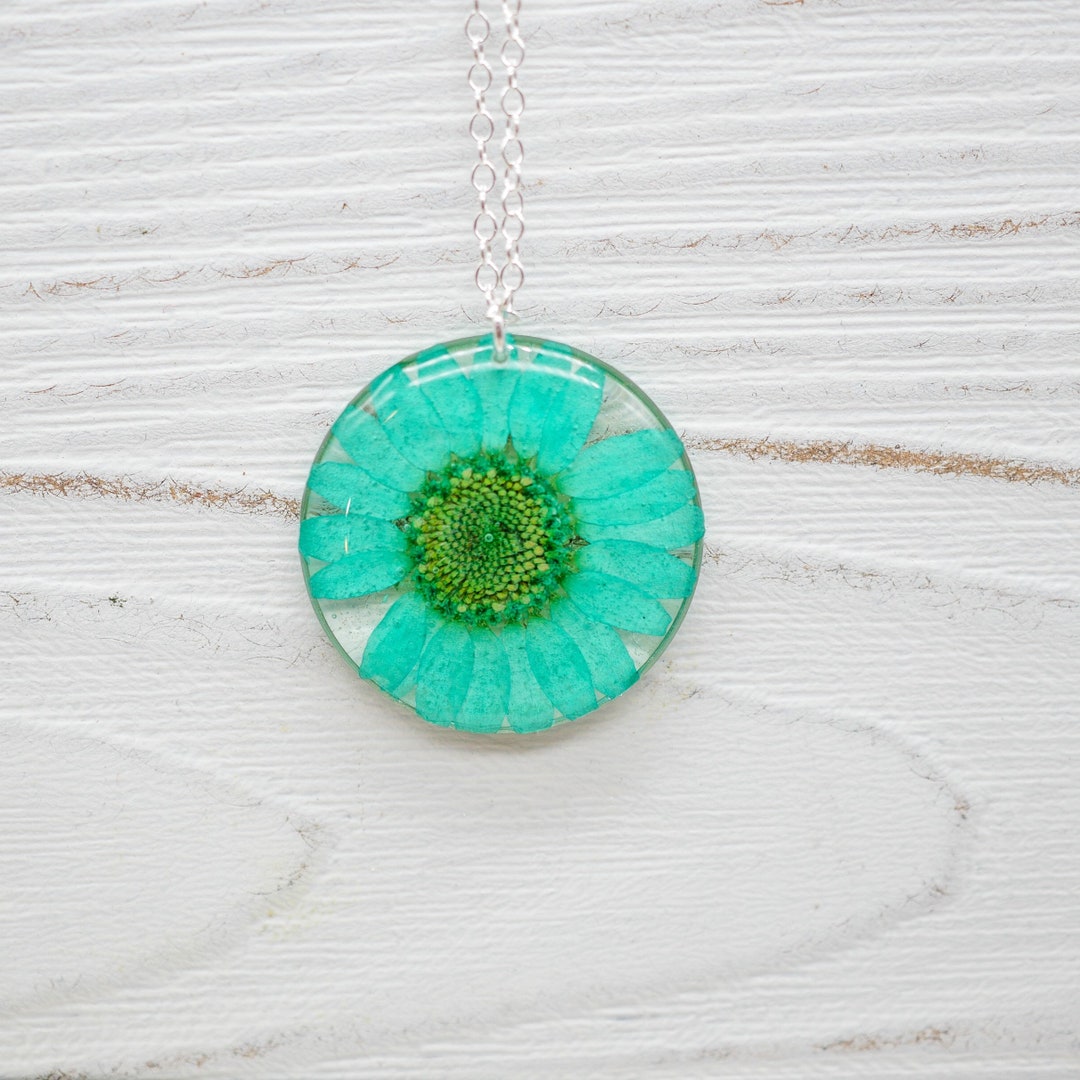 Blue Flower Necklace, Real Flower Necklace, Pressed Flower Jewelry