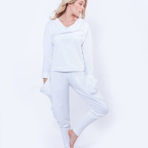 Unisex Loungewear Bottoms with Pockets, Organic White Cotton pants, Kundalini Yoga Clothing, Joggers, Sweatpants image 4