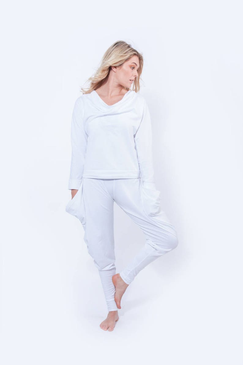 Unisex Loungewear Bottoms with Pockets, Organic White Cotton pants, Kundalini Yoga Clothing, Joggers, Sweatpants image 4