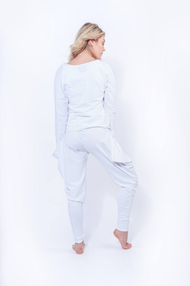 Unisex Loungewear Bottoms with Pockets, Organic White Cotton pants, Kundalini Yoga Clothing, Joggers, Sweatpants image 6