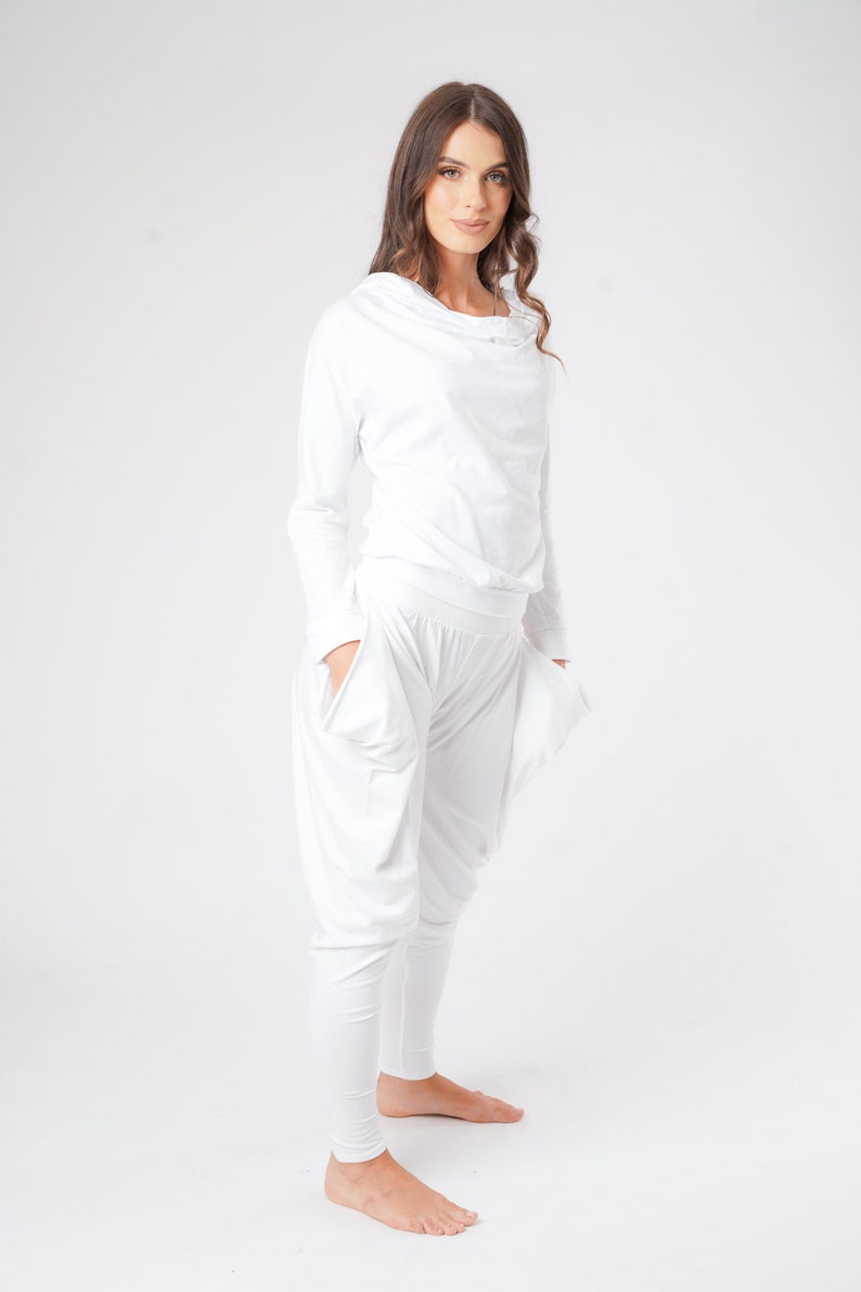 Unisex Loungewear Bottoms with Pockets, Organic White Cotton pants, Kundalini Yoga Clothing, Joggers, Sweatpants image 5