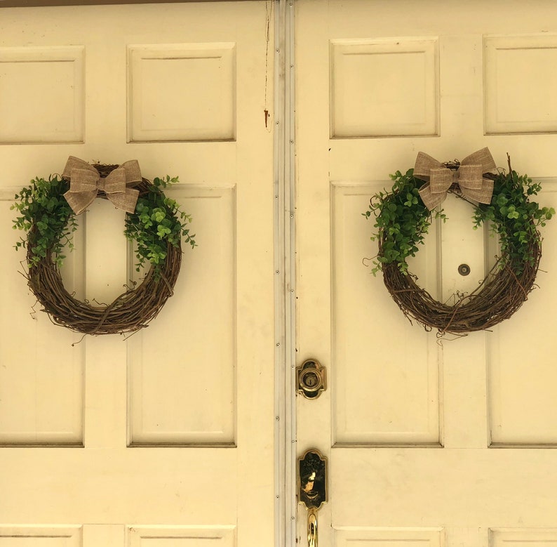 Eucalyptus Wreath Spring Wreath Double Door Wreath Grapevine Wreath Eucalyptus Burlap Bow Spring Wreaths For Front Door 14 Inch Each