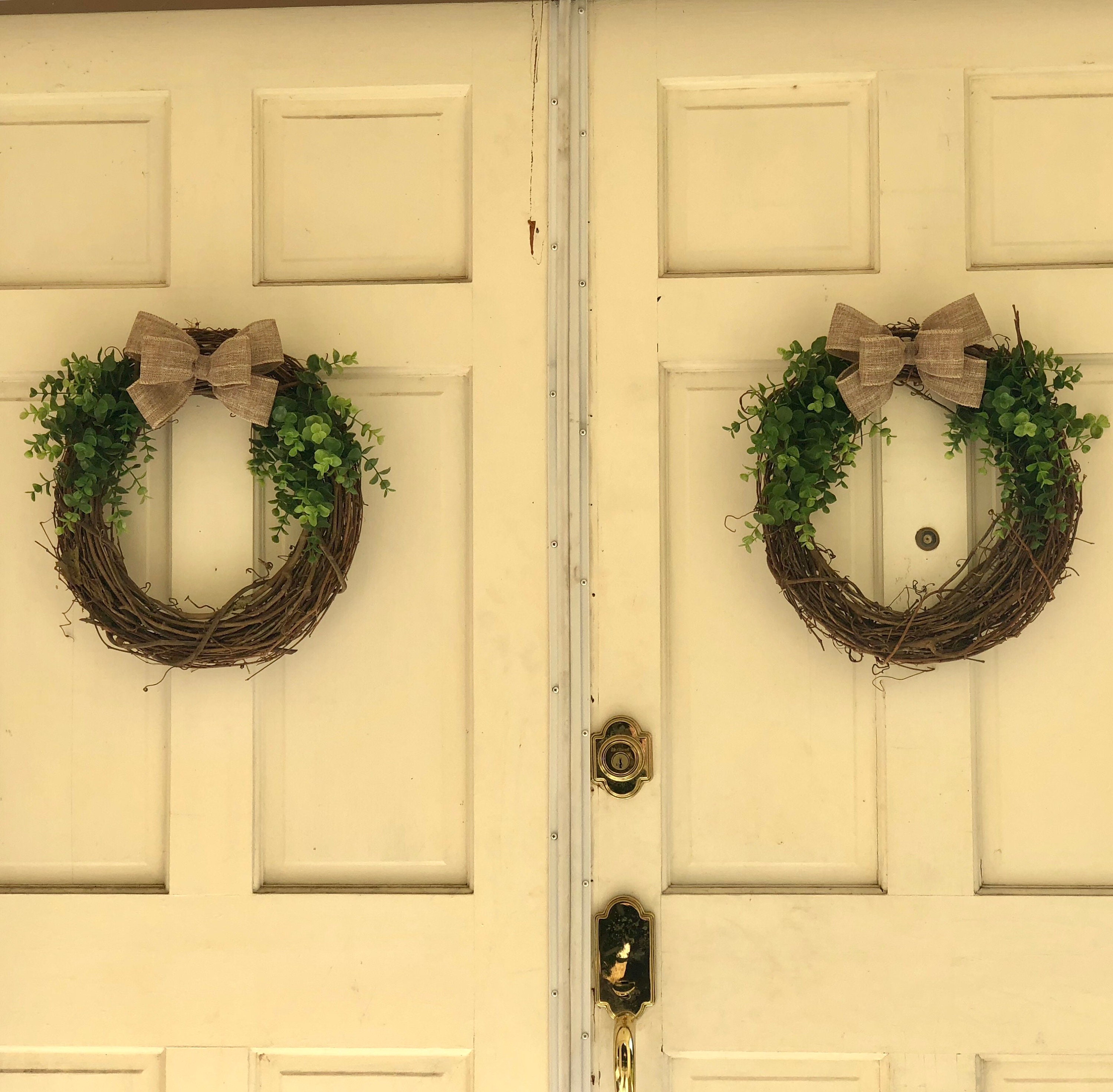 Eucalyptus Wreath Spring Wreath Double Door Wreath Grapevine Wreath Eucalyptus Burlap Bow Spring Wreaths For Front Door 14 Inch Each