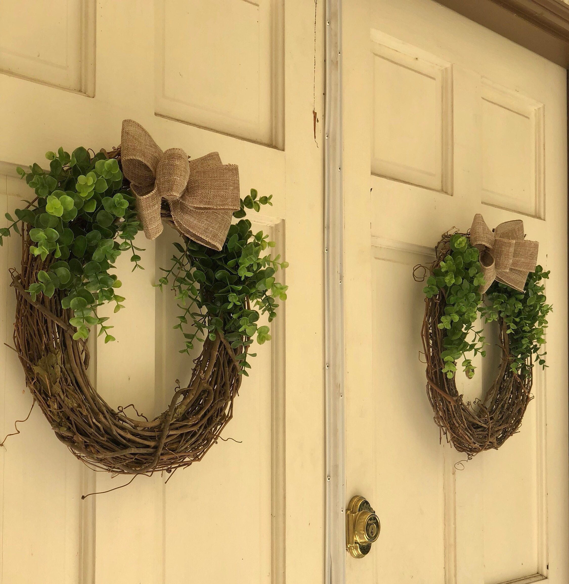 Spring Wreath Spring Wreaths For Front Doors Double Door Wreath Grapevine Wreath Eucalyptus Burlap Bow Year Round Wreath 14 Inch Each