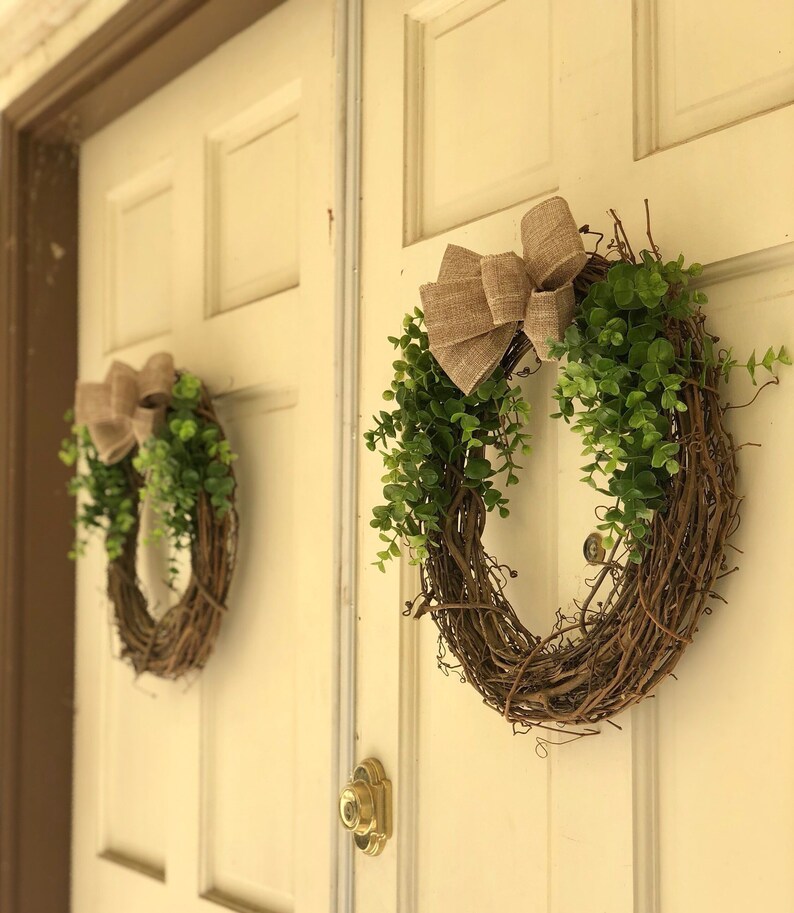 Summer Wreaths For Front Door Summer Wreath Eucalyptus Wreath Double Door Wreath Grapevine Wreath Eucalyptus Burlap Bow 14 Inch Each