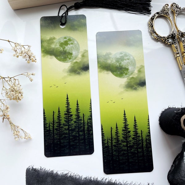 Green moonscape bookmark-moon art