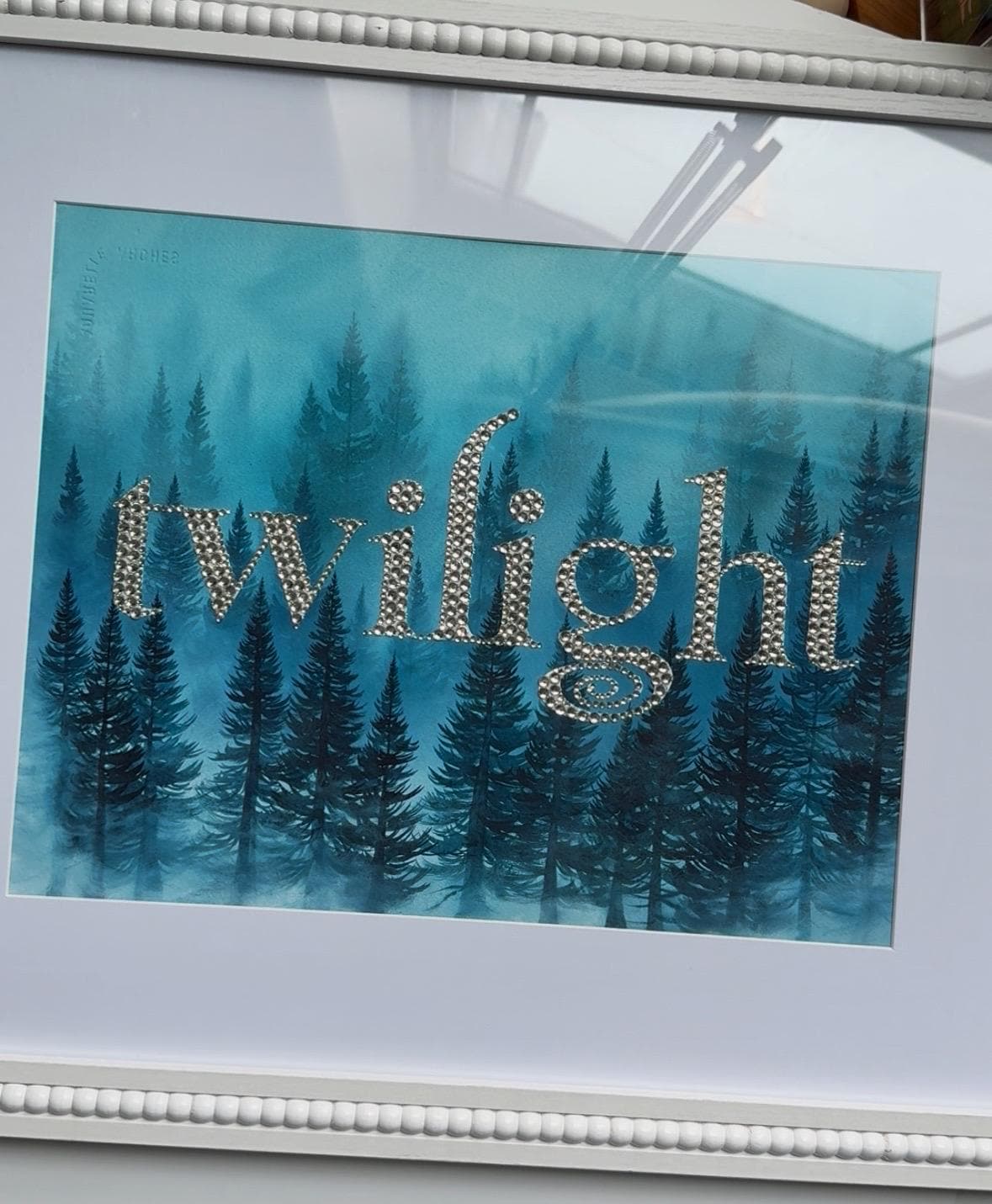 Twilight bedazzled painting-original watercolor painting-watercolor forest-framed painting