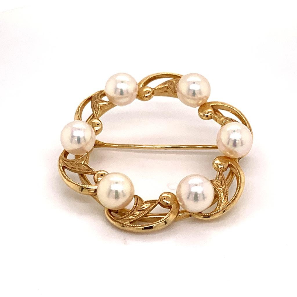 14k Gold Brooch Pin With Pearls by Mikimoto 7.83 Grams 6.07 mm Etsy