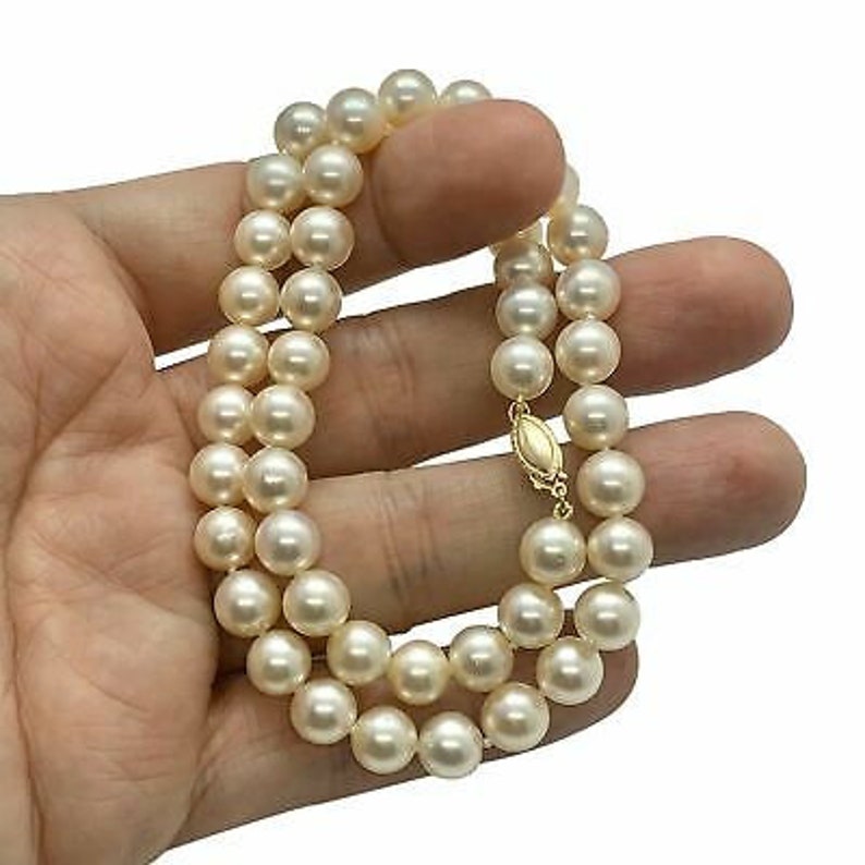 Akoya Pearl Necklace 8.508.00 mm 14k Gold 16 in Certified Etsy