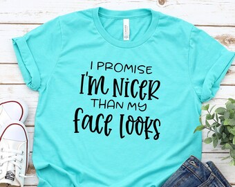 I Promise I'm Nicer Than My Face Looks/ RBF/ Resting Bitch Face/ Mean/ Nice/ Actually Nice/ Nicer Than My Face