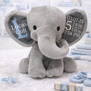 Elephant Birth Stat/ Baby Gift/ Keepsake/ New Mother Gift/ Baby Shower Gift/ Personalized Stuffed Elephant/ Birth Annoucement