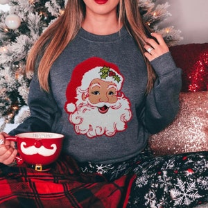 Red Santa Patch Sweatshirt Crew Neck