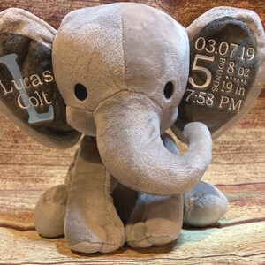 Elephant Birth Stat/ Baby Gift/ Keepsake/ New Mother Gift/ Baby Shower Gift/ Personalized Stuffed Elephant/ Birth Annoucement image 3