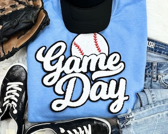 Baseball Game Day Chenille Patch Sweatshirt Crew Neck