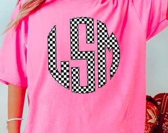 Monogram Checkered Comfort Color Graphic Tee