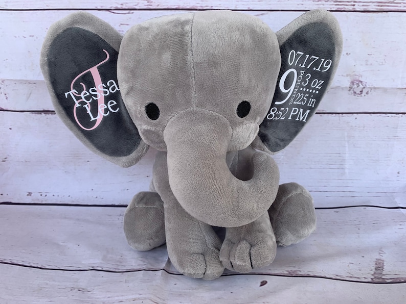 Elephant Birth Stat/ Baby Gift/ Keepsake/ New Mother Gift/ Baby Shower Gift/ Personalized Stuffed Elephant/ Birth Annoucement image 4
