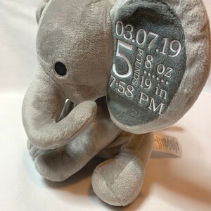 Elephant Birth Stat/ Baby Gift/ Keepsake/ New Mother Gift/ Baby Shower Gift/ Personalized Stuffed Elephant/ Birth Annoucement image 6