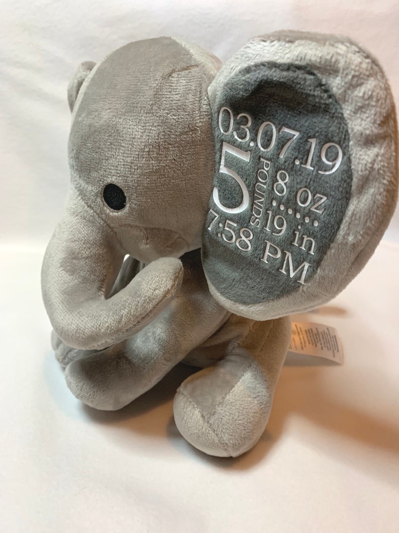 Elephant Birth Stat/ Baby Gift/ Keepsake/ New Mother Gift/ Baby Shower Gift/ Personalized Stuffed Elephant/ Birth Annoucement image 6