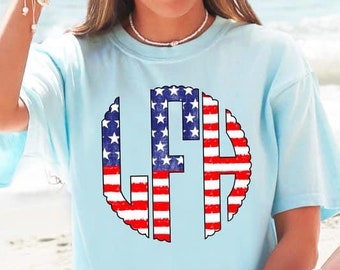 4th Of July Comfort Color Monogram Graphic Tee